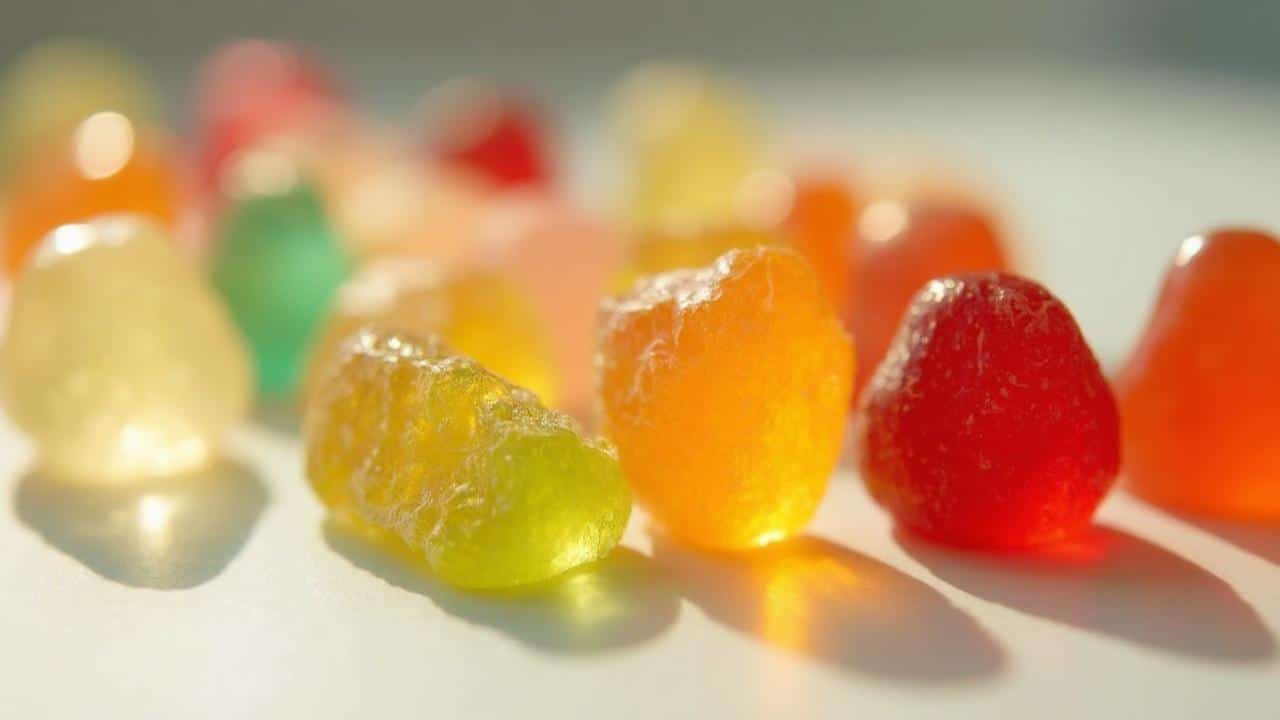 Gros plan sur des bonbons en gelée de différentes couleurs et formes