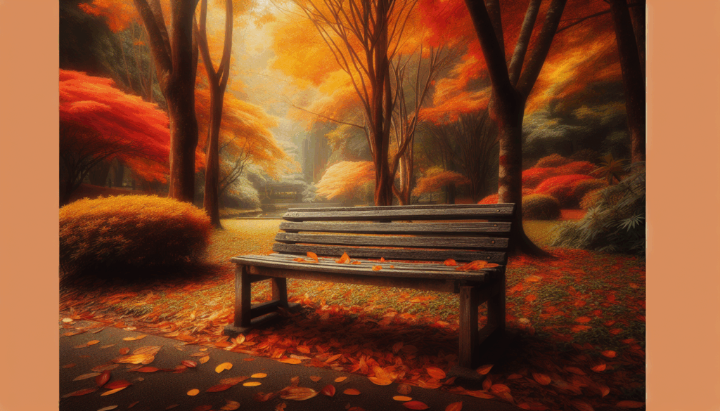 Un banc en bois réaliste et vide dans un cadre de parc tranquille pendant l'automne.