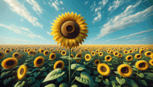 Une image réaliste d'un champ de tournesols sous un ciel bleu dégagé.