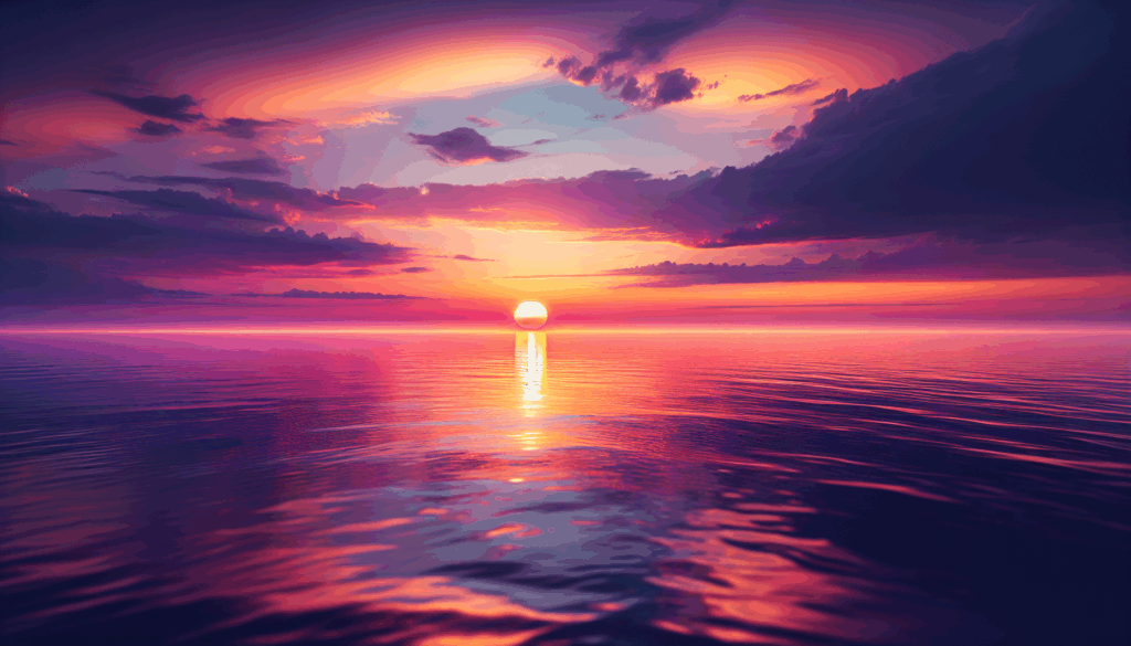 Une image réaliste d'un coucher de soleil sur un océan calme.