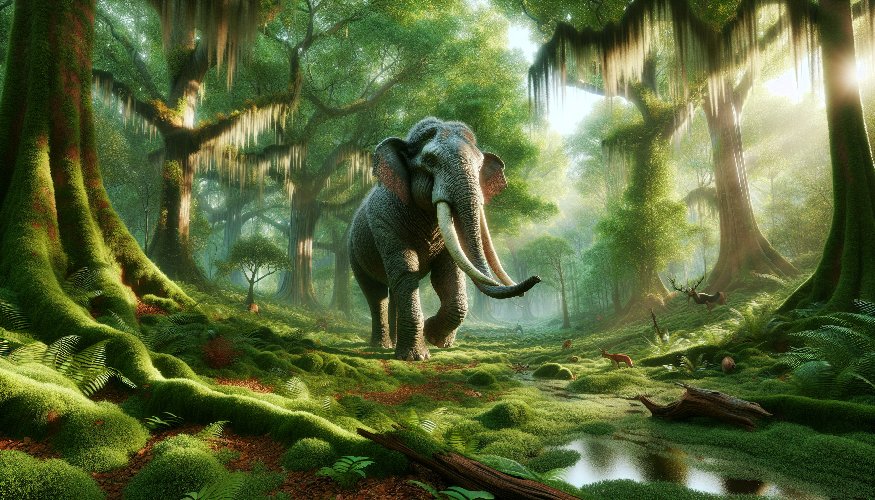 Un éléphant réaliste se promenant dans une forêt verdoyante et luxuriante.