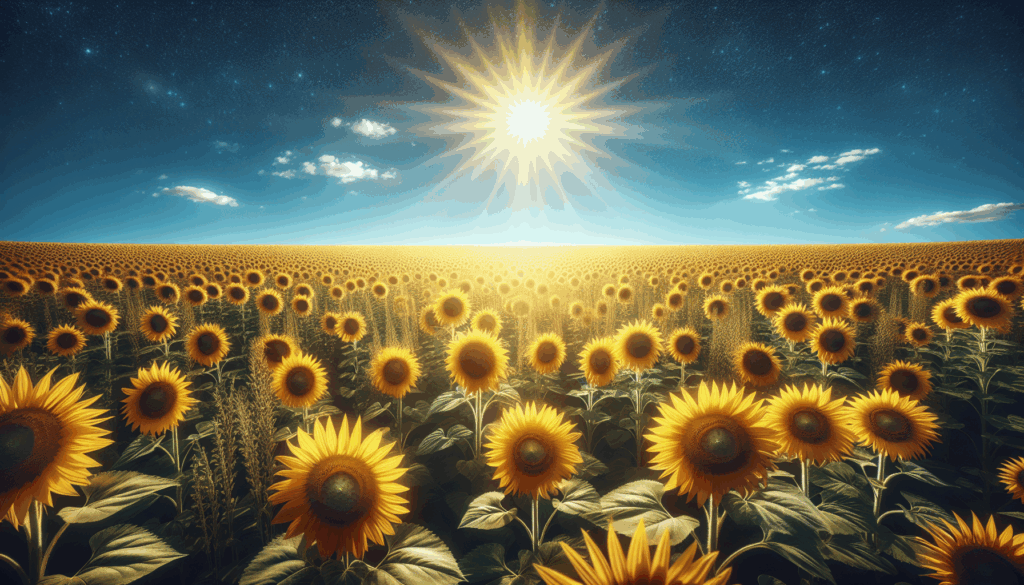 Une image réaliste d'un champ de tournesols sous un ciel bleu dégagé.