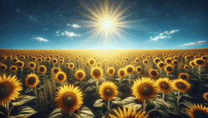 Une image réaliste d'un champ de tournesols sous un ciel bleu dégagé.