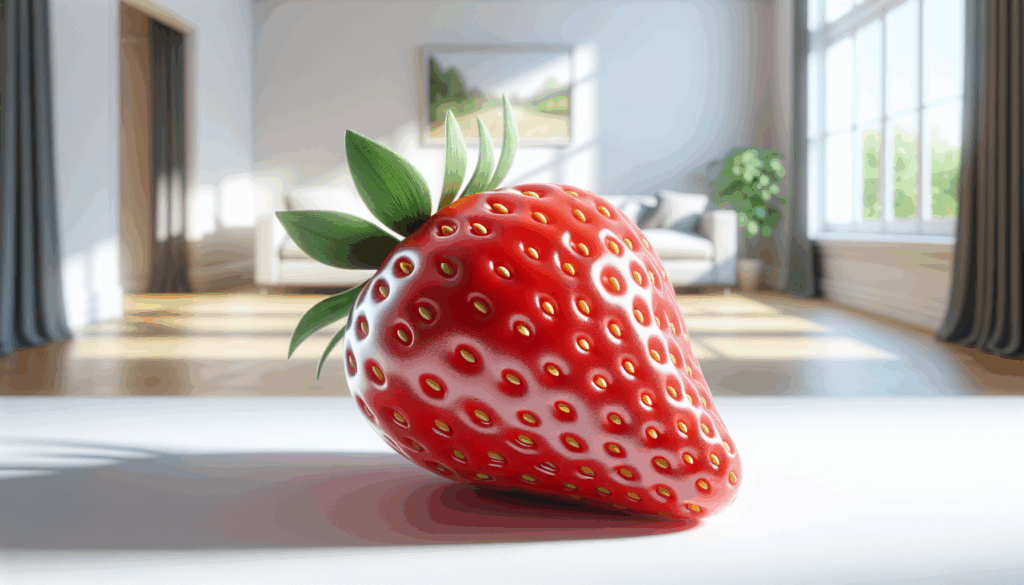 Une image réaliste d'une fraise mûre sur un fond blanc.