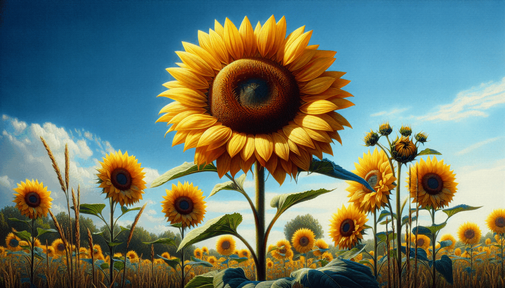 Une image réaliste d'un tournesol sous un ciel bleu éclatant.