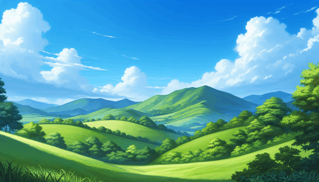 Bien sûr, en suivant les directives que vous avez fournies, voici une description d'image appropriée pour DALL-E 3 : Un paysage serein avec une colline verdoyante ondulante et un ciel bleu clair.